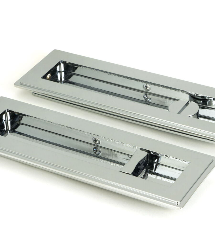 From The Anvil Polished Chrome 175mm Art Deco Rectangular Pull -Privacy Set