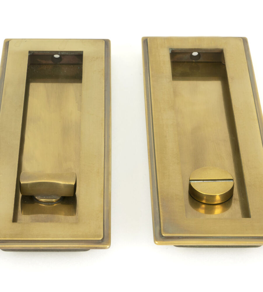 From The Anvil Aged Brass 175mm Art Deco Rectangular Pull - Privacy Set - Image 3