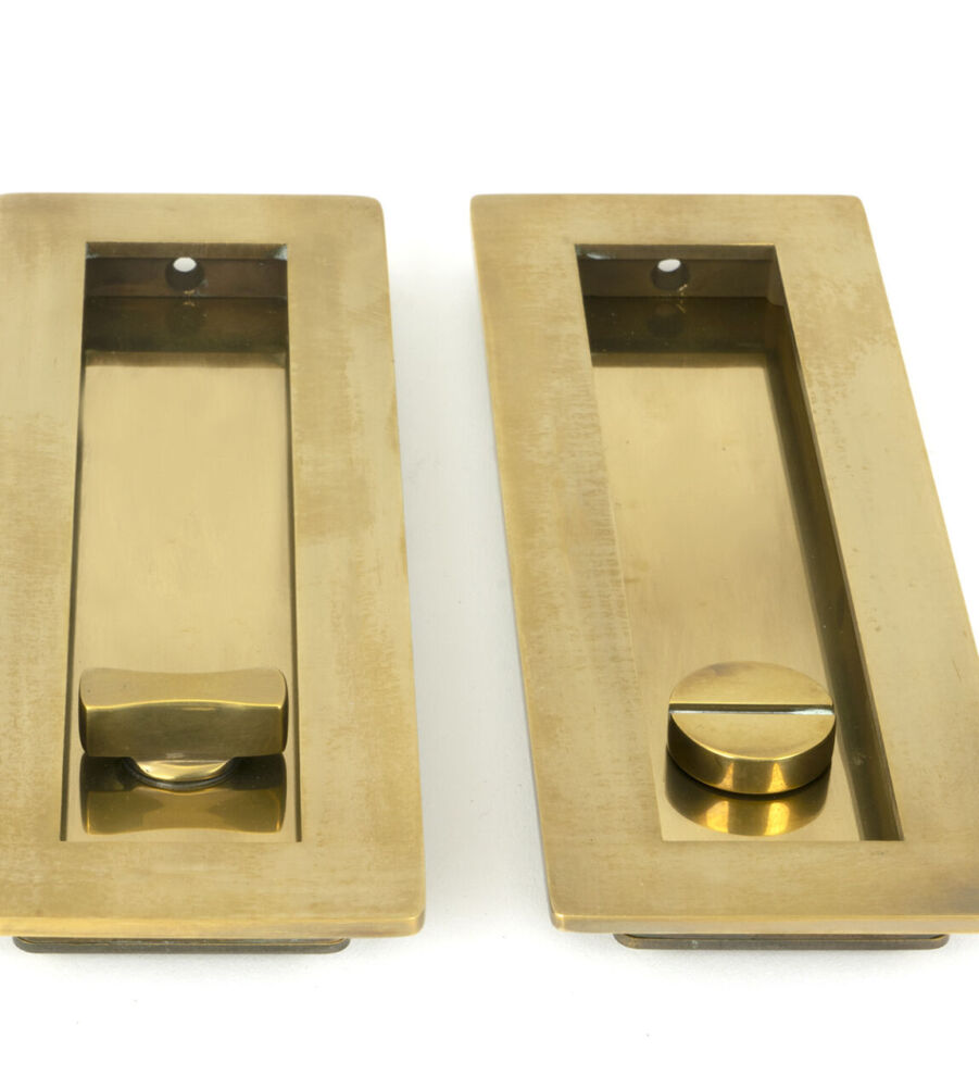 From The Anvil Aged Brass 175mm Plain Rectangular Pull - Privacy Set - Image 3