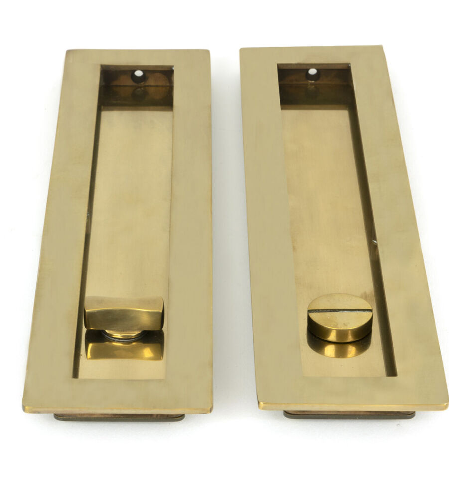 From The Anvil Aged Brass 250mm Plain Rectangular Pull - Privacy Set - Image 3
