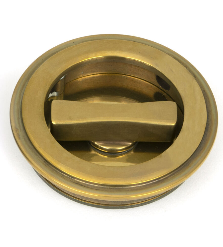 From The Anvil Aged Brass 60mm Art Deco Round Pull - Privacy Set - Image 3