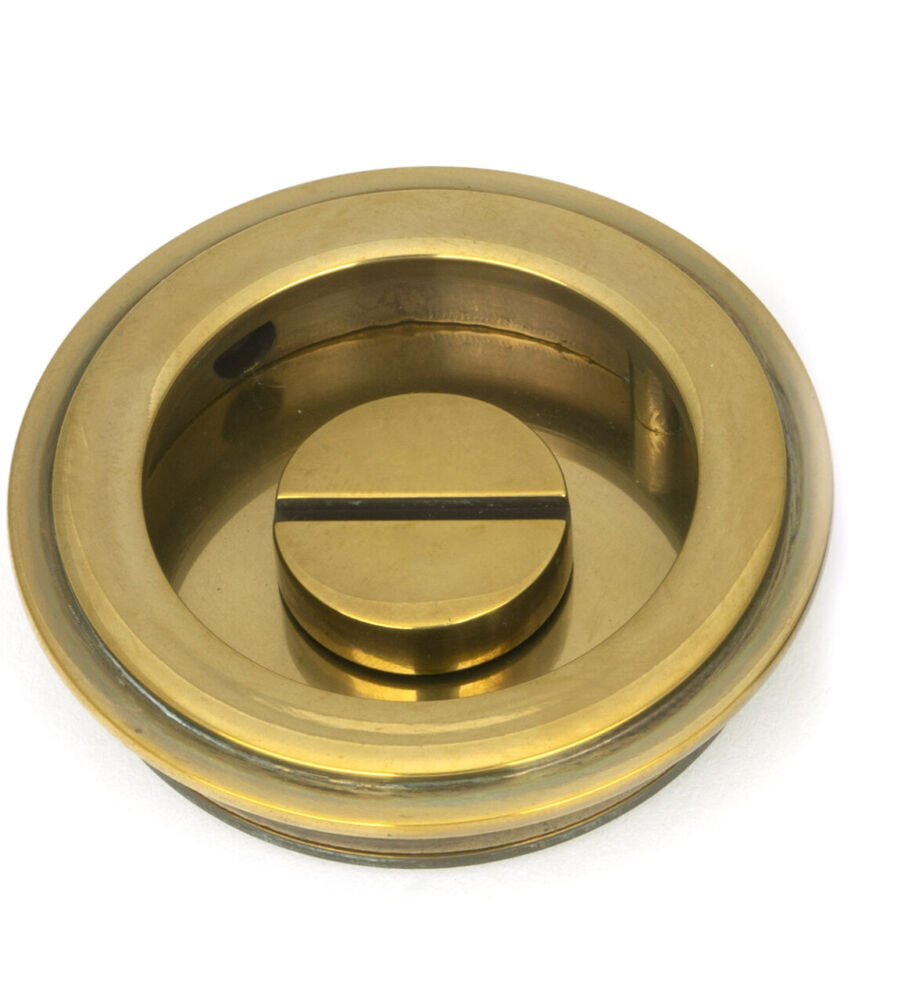 From The Anvil Aged Brass 60mm Art Deco Round Pull - Privacy Set - Image 4