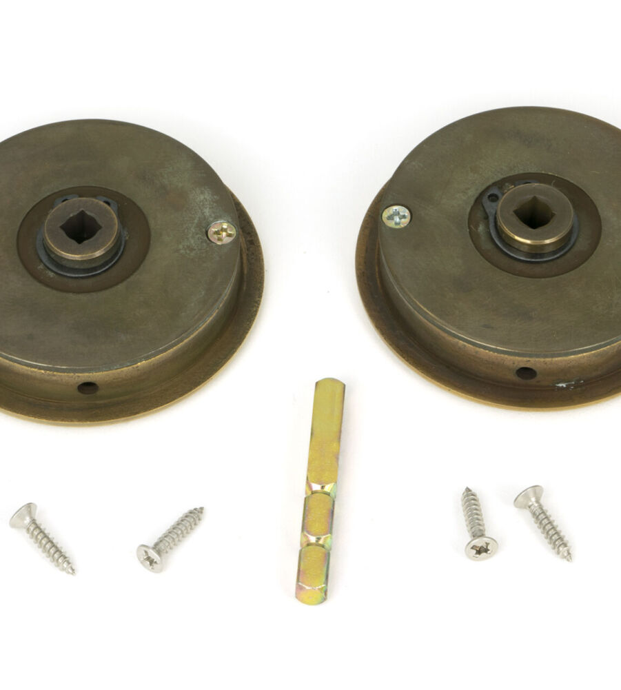 From The Anvil Aged Brass 60mm Art Deco Round Pull - Privacy Set - Image 5