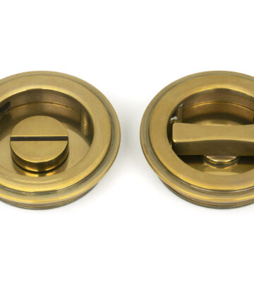From The Anvil Aged Brass 60mm Art Deco Round Pull – Privacy Set