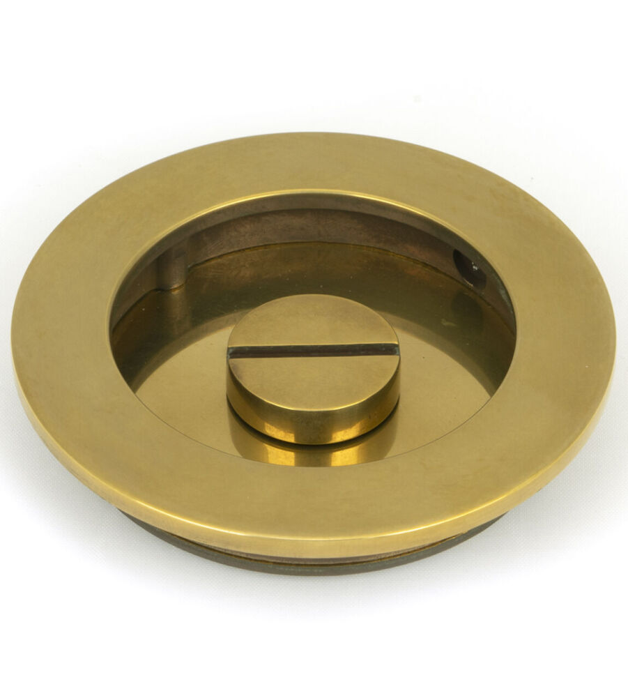 From The Anvil Aged Brass 75mm Art Deco Round Pull - Privacy Set - Image 4