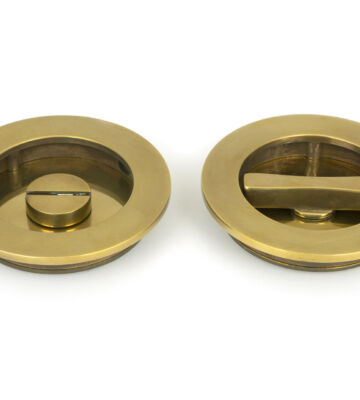 From The Anvil Aged Brass 75mm Art Deco Round Pull – Privacy Set