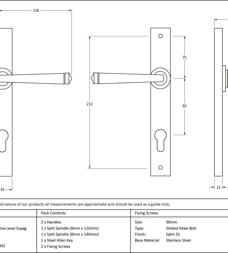 From The Anvil Satin Marine SS (316) Avon Slimline Lever Espag. Lock Set - Image 2