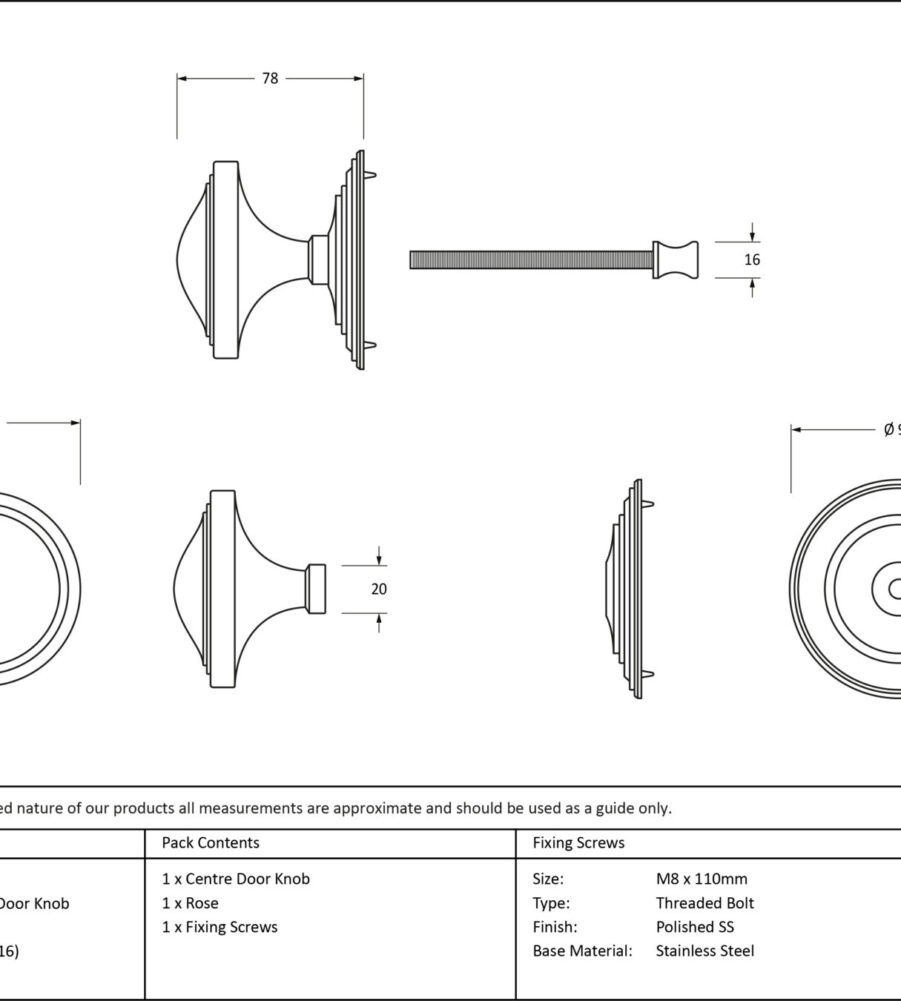 From The Anvil Polished Marine SS (316) Art Deco Centre Door Knob - Image 2