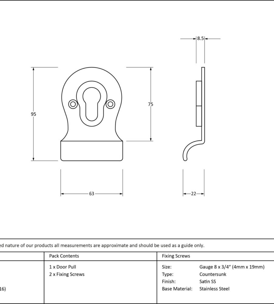 From The Anvil Satin Marine SS (316) Euro Door Pull - Image 2