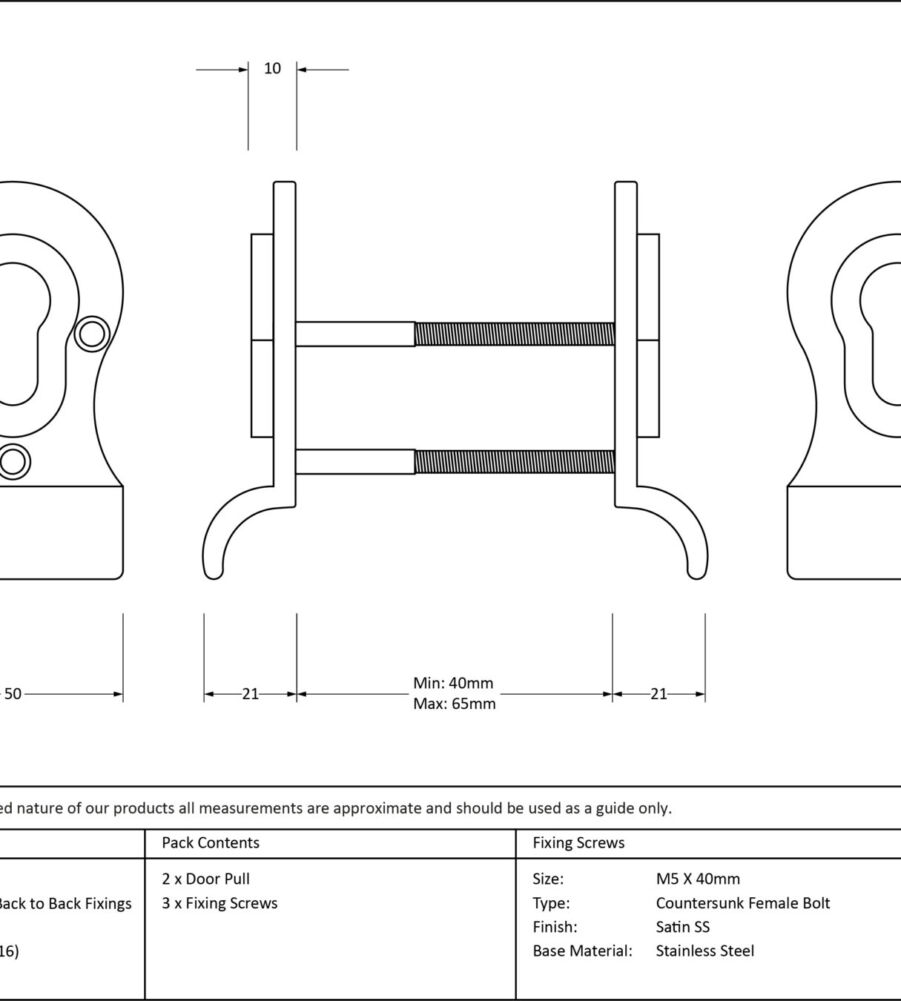 From The Anvil Satin Marine SS (316) 50mm Euro Door Pull (Back to Back fixings) - Image 2