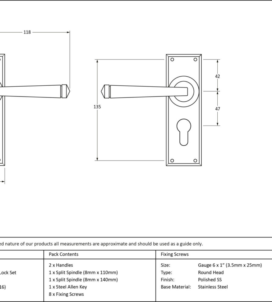 From The Anvil Polished Marine SS (316) Avon Lever Euro Lock Set - Image 2