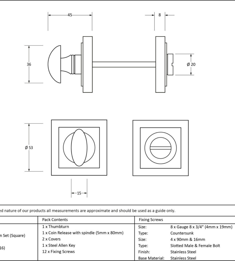 From The Anvil Satin Marine SS (316) Round Thumbturn Set (Square) - Image 2