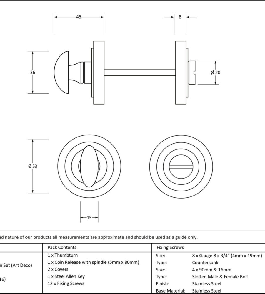 From The Anvil Polished Marine SS (316) Round Thumbturn Set (Art Deco) - Image 2