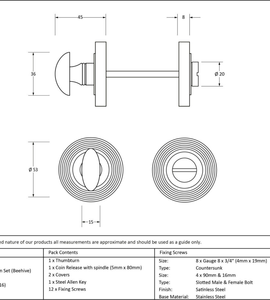From The Anvil Polished Marine SS (316) Round Thumbturn Set (Beehive) - Image 2