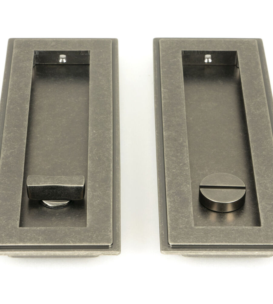 From The Anvil Pewter 175mm Art Deco Rectangular Pull - Privacy Set - Image 3
