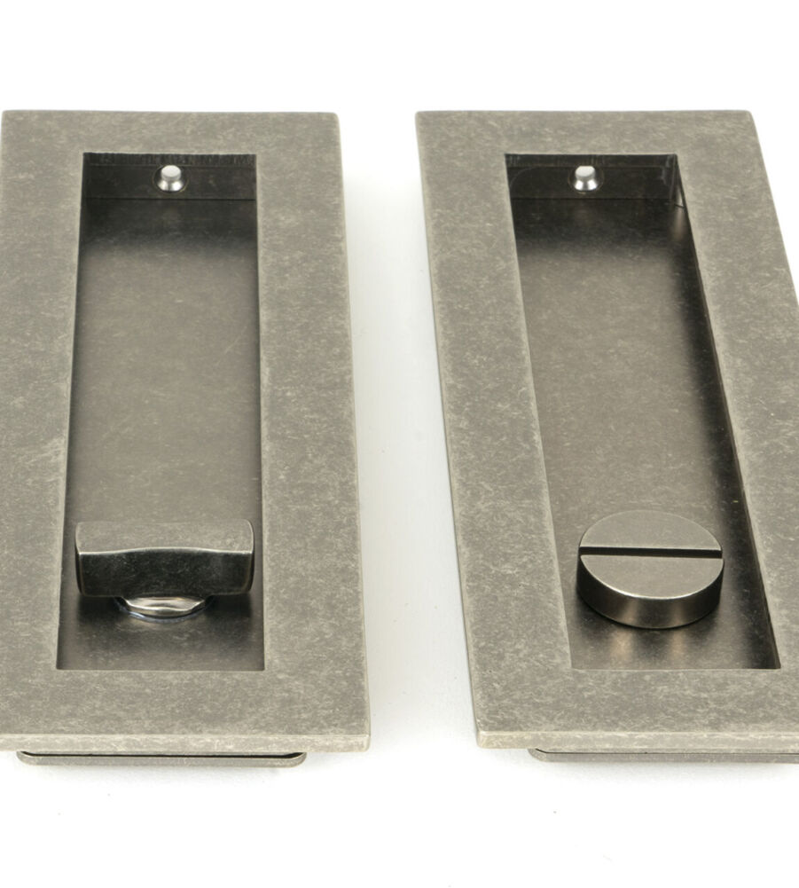 From The Anvil Pewter 175mm Plain Rectangular Pull - Privacy Set - Image 3