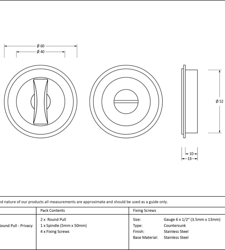 From The Anvil Matt Black 60mm Art Deco Round Pull - Privacy Set - Image 2