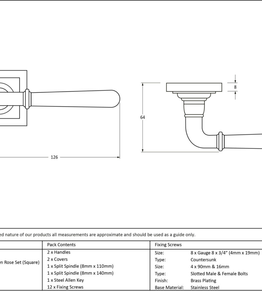 From The Anvil Polished Brass Newbury Lever on Rose Set (Square) - Unsprung - Image 2
