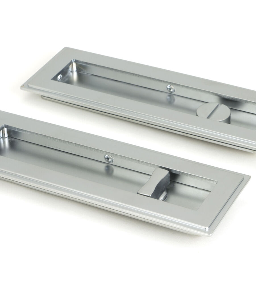 From The Anvil Satin Chrome 175mm Art Deco Rectangular Pull - Privacy Set