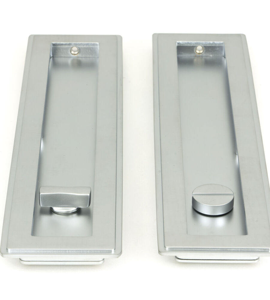 From The Anvil Satin Chrome 250mm Art Deco Rectangular Pull - Privacy Set - Image 3