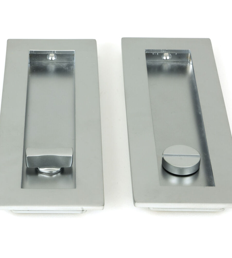 From The Anvil Satin Chrome 175mm Plain Rectangular Pull - Privacy Set - Image 3