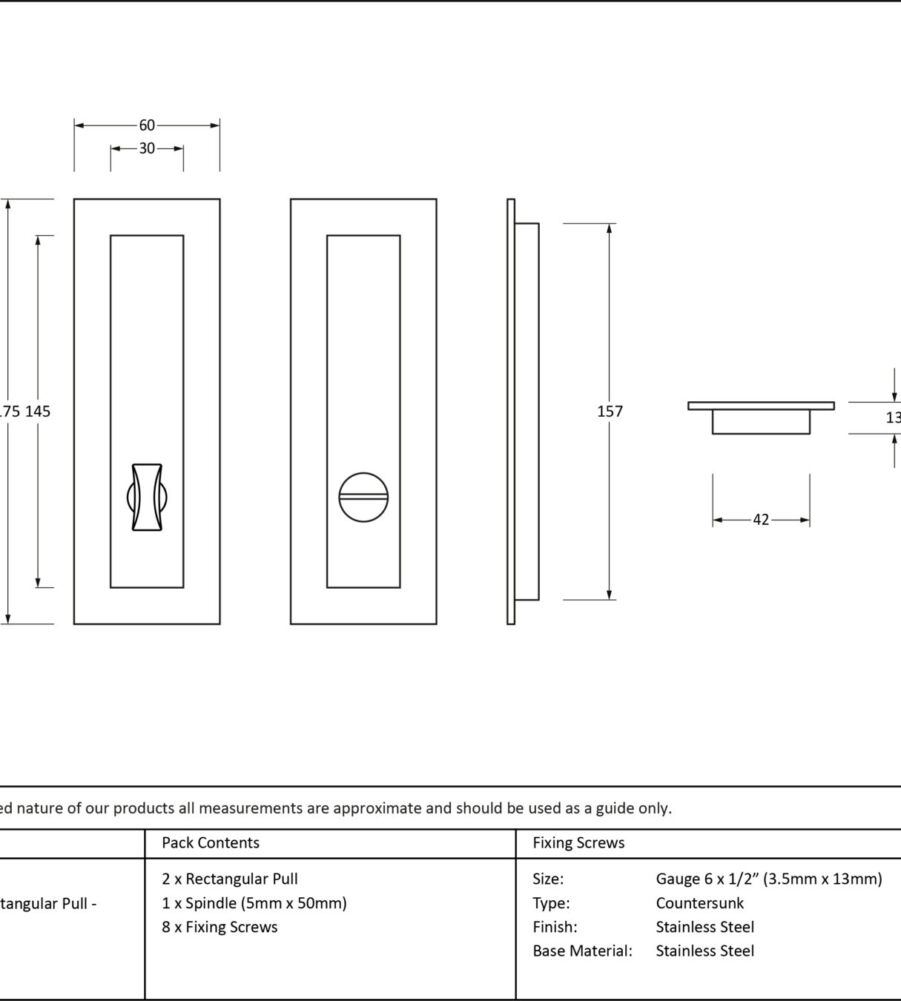 From The Anvil Satin Chrome 175mm Plain Rectangular Pull - Privacy Set - Image 2