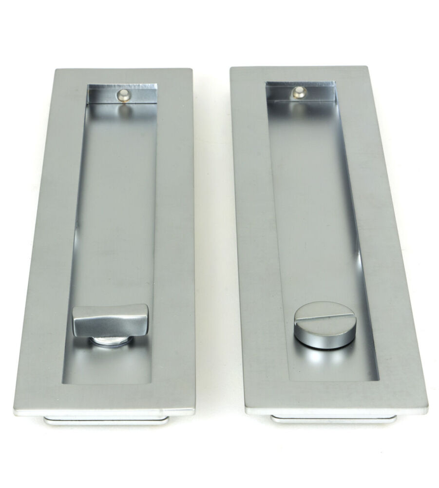 From The Anvil Satin Chrome 250mm Plain Rectangular Pull - Privacy Set - Image 3