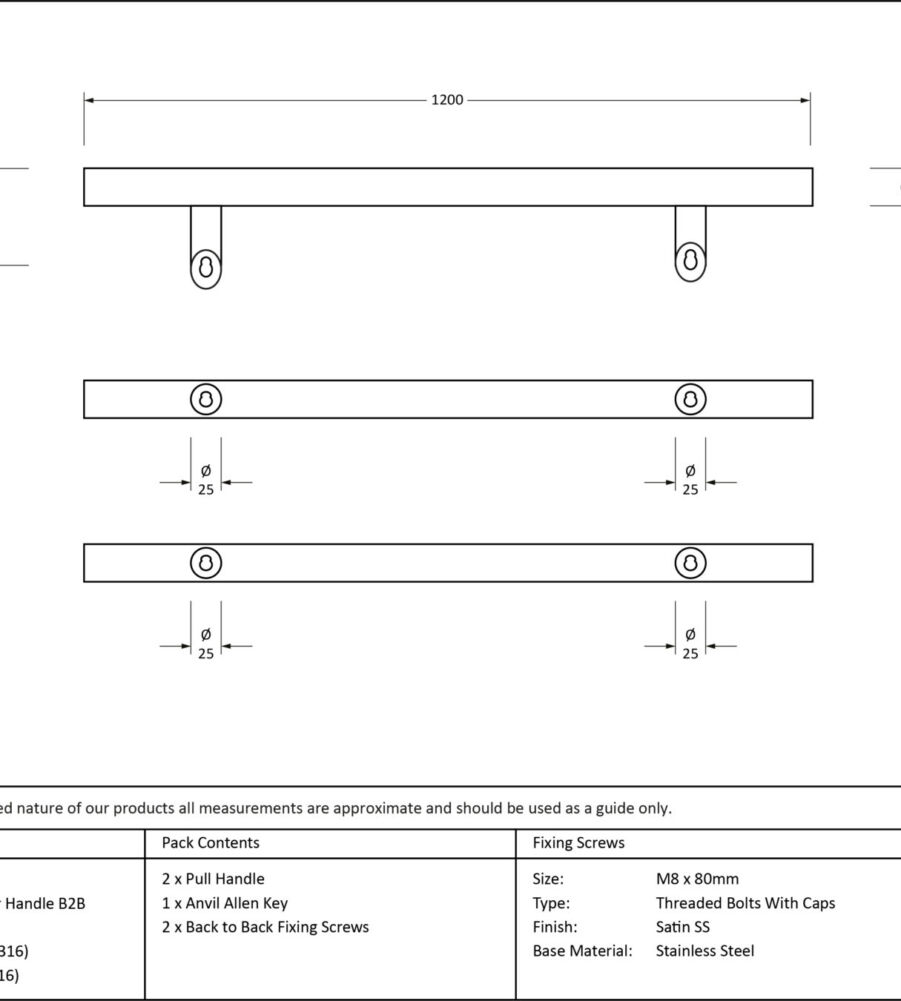 From The Anvil Satin Marine SS (316) 1.2m Offset T Bar Handle B2B 32mm - Image 2
