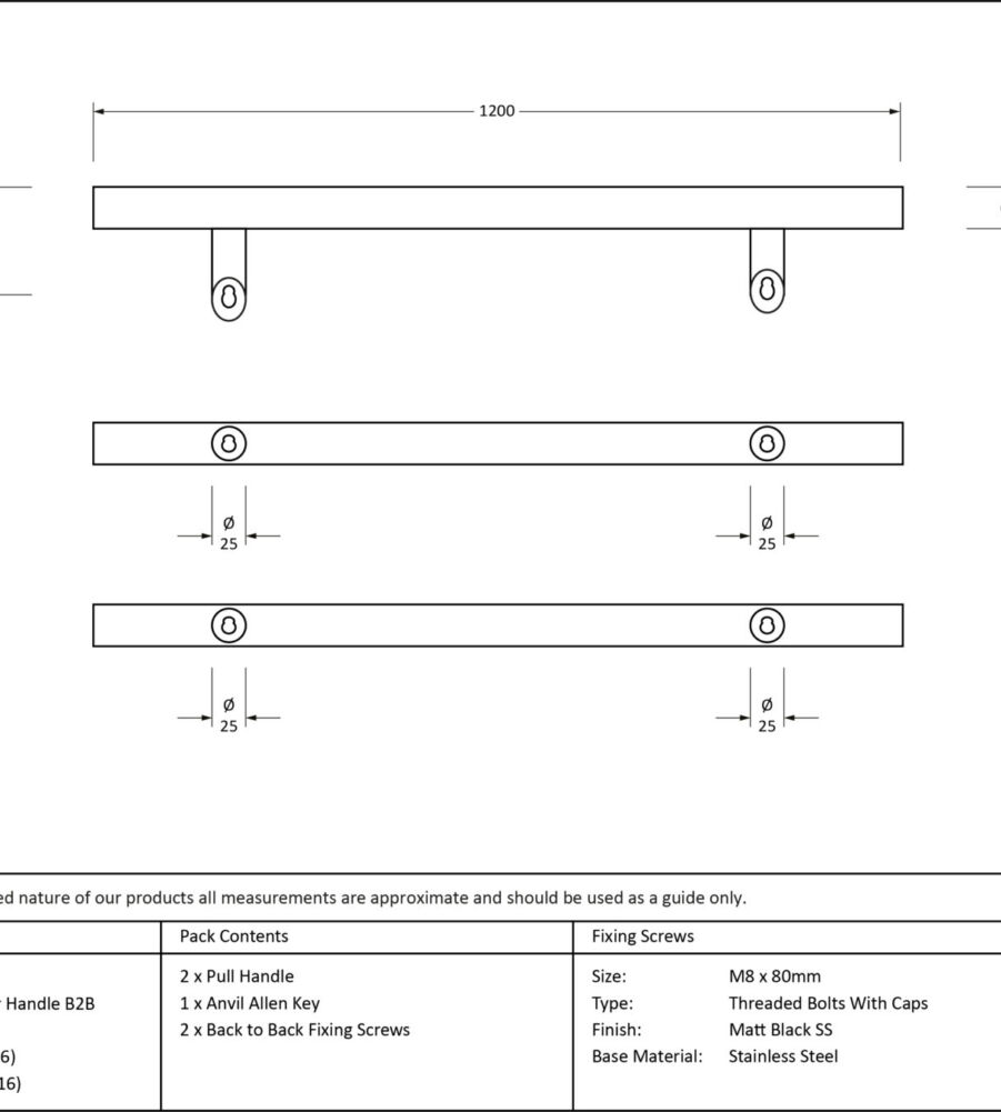 From The Anvil Matt Black (316) 1.2m Offset T Bar Handle B2B 32mm - Image 2
