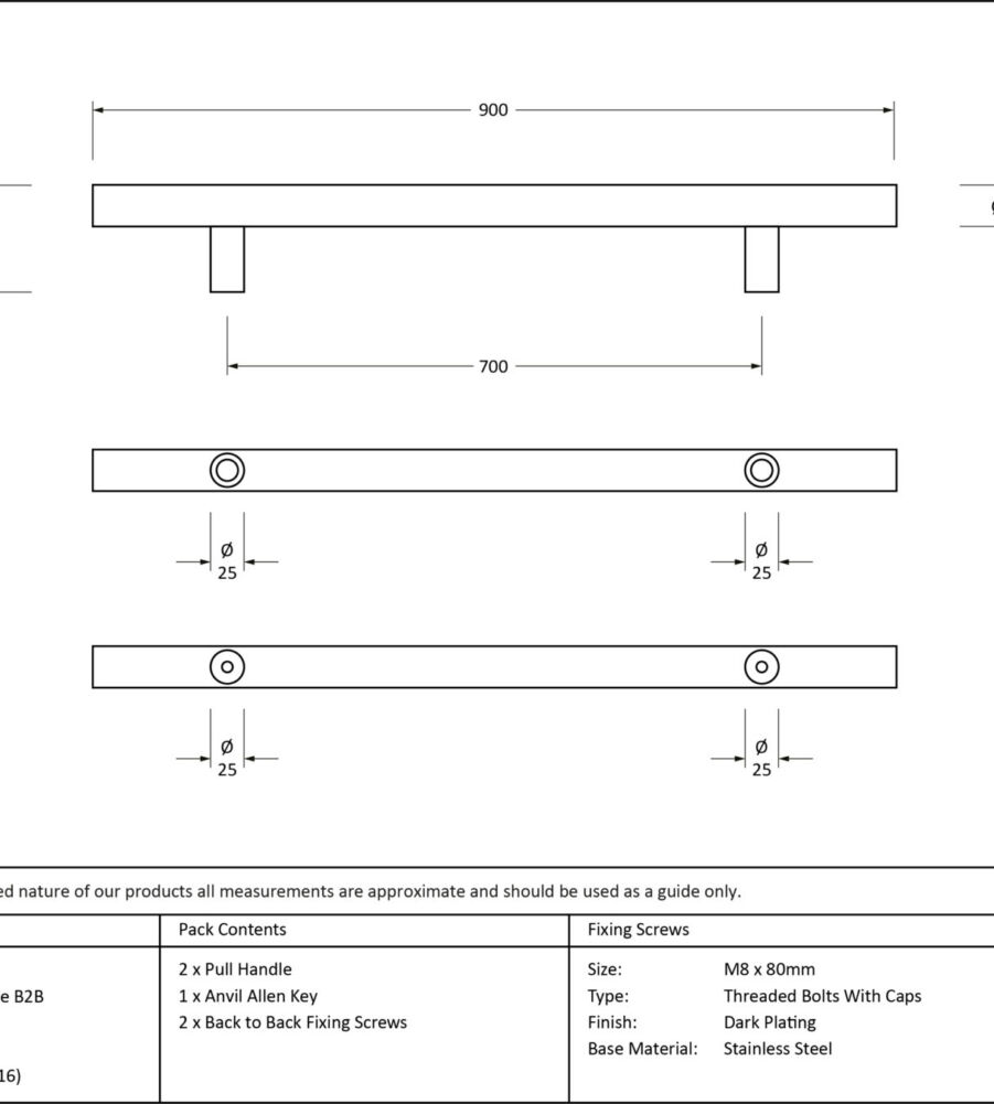 From The Anvil Aged Brass (316) 0.9m T Bar Handle B2B 32mm - Image 2