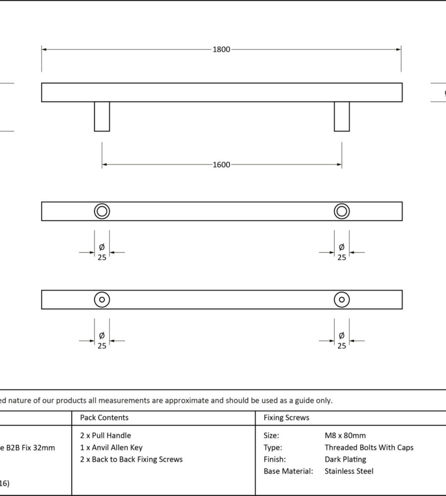 From The Anvil Aged Brass (316) 1.8m T Bar Handle B2B 32mm - Image 2