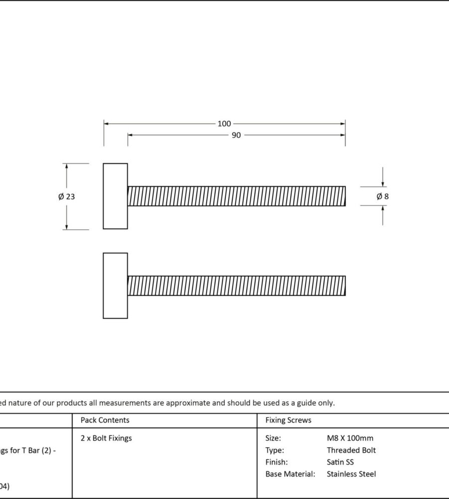 From The Anvil Satin SS (304) 100mm Bolt Fixings for T Bar (2) - Offset - Image 2
