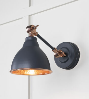 From The Anvil Hammered Copper Brindley Wall Light In Slate