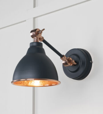 From The Anvil Hammered Copper Brindley Wall Light In Soot