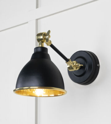 From The Anvil Hammered Brass Brindley Wall Light In Elan Black