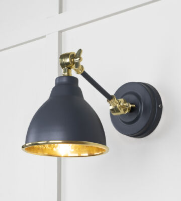 From The Anvil Hammered Brass Brindley Wall Light In Slate