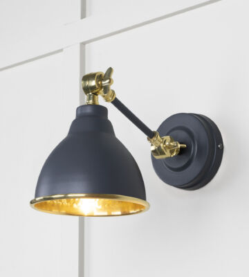 From The Anvil Hammered Brass Brindley Wall Light in Slate