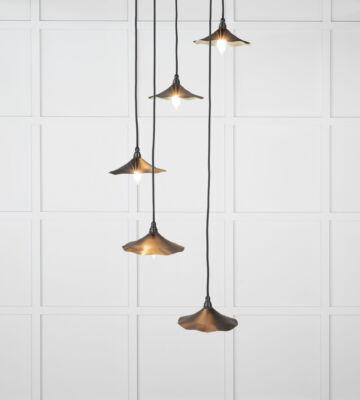From The Anvil Smooth Brass Flora Cluster Pendant in Elan Black