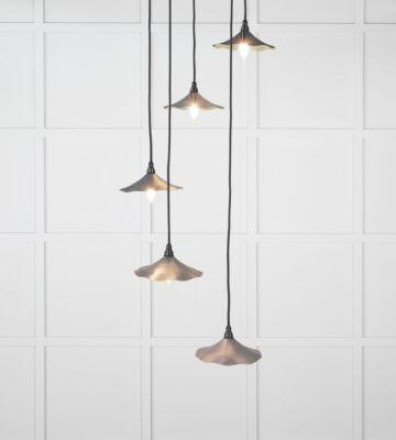 From The Anvil Smooth Brass Flora Cluster Pendant in Slate