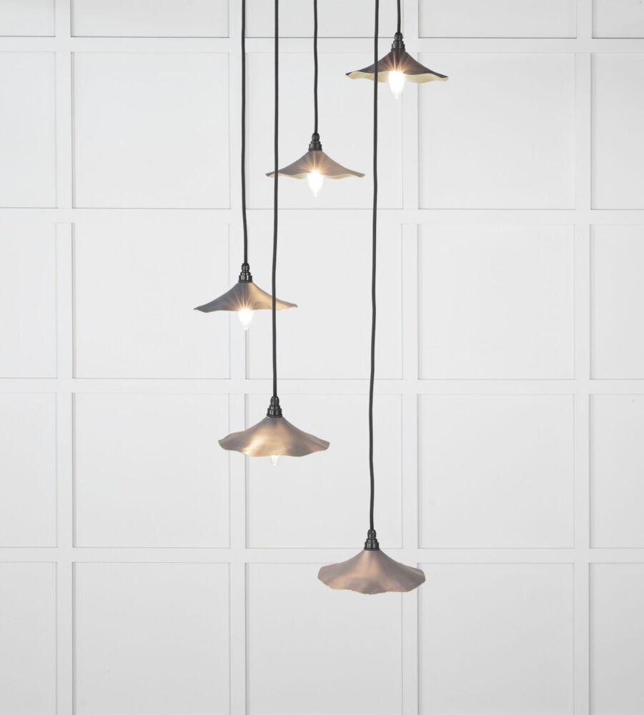 From The Anvil Smooth Brass Flora Cluster Pendant in Slate
