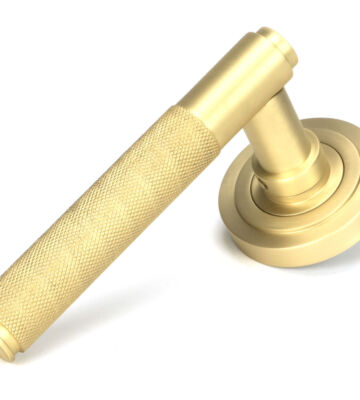 From The Anvil Satin Brass Brompton Lever on Rose Set (Art Deco)