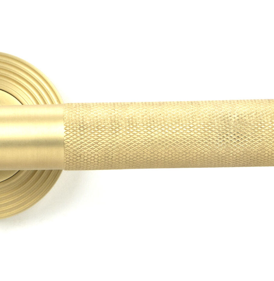 From The Anvil Satin Brass Brompton Lever on Rose Set (Beehive) - Unsprung - Image 3