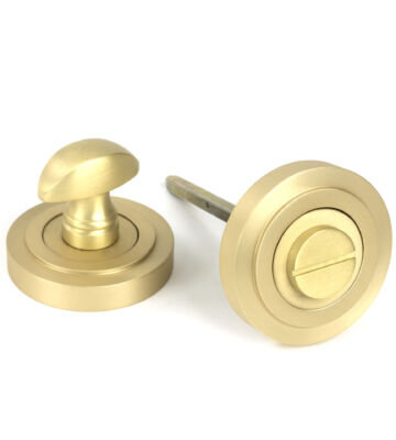 From The Anvil Satin Brass Round Thumbturn Set (Art Deco)