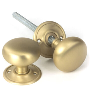 From The Anvil Satin Brass Mushroom Mortice/Rim Knob Set