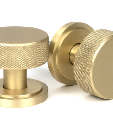 From The Anvil Satin Brass Brompton Mortice/Rim Knob Set (Art Deco)