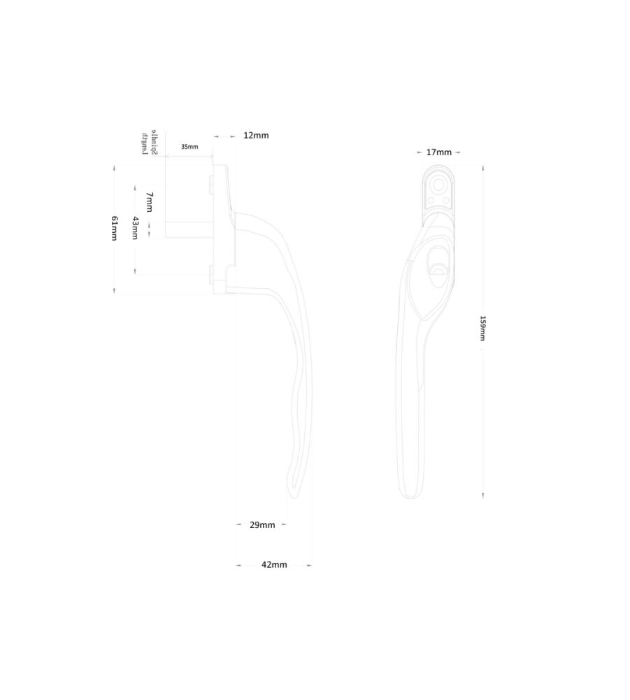 Endurance MK3 Tungsten Left Hand 35mm Spindle Window Handle - Image 4