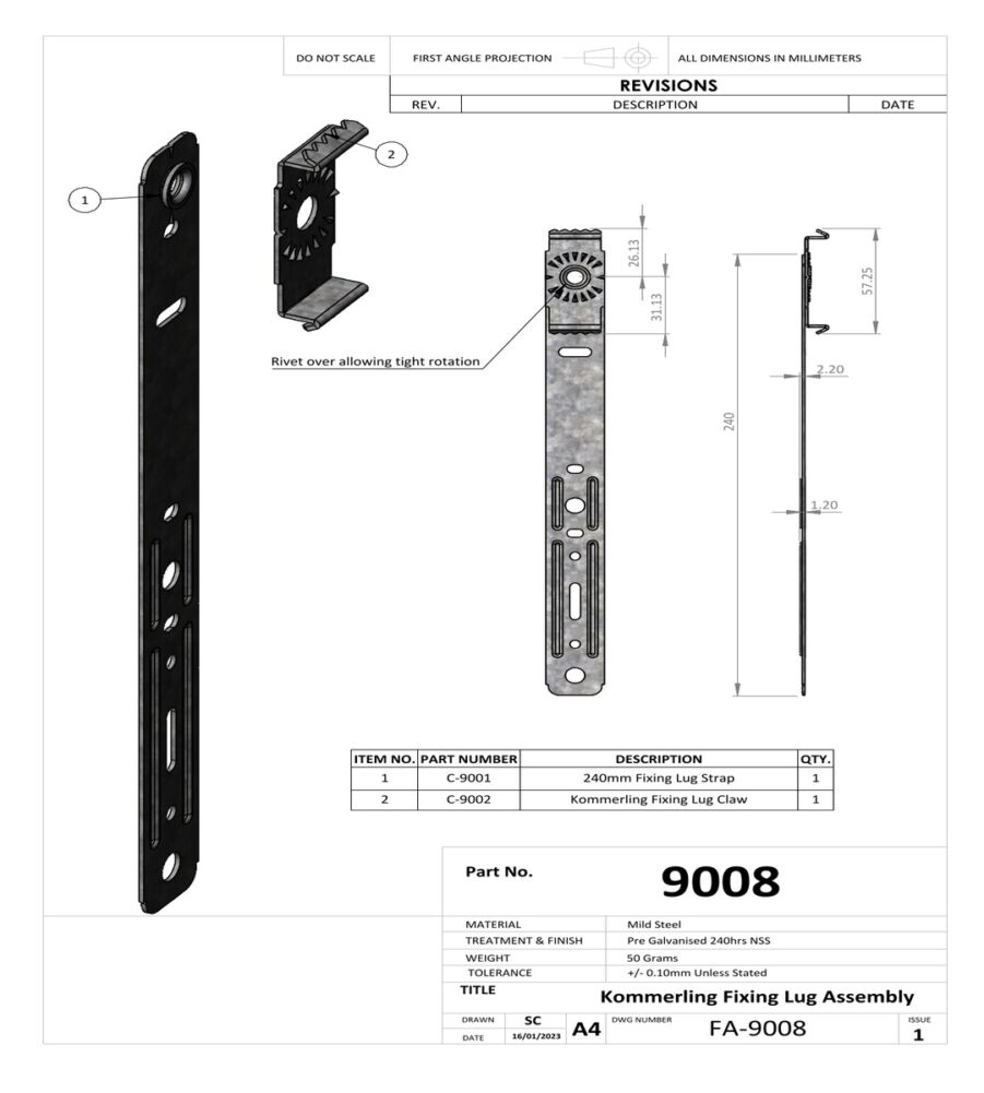 Sealco 9008 Kommerling Fixing Clip 250mm (Box/250) - Image 3