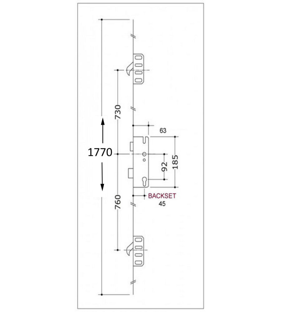 Winkhaus 2 Hook Lever Operated 45mm Backset 92mm Centre Doorlock 20mm Faceplate - Image 4