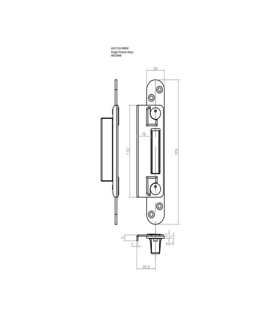 Winkhaus 4933948 - F24-908W AV2 MV1 Hook Keep 44mm - Image 3