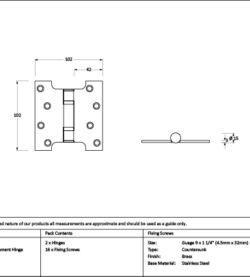From The Anvil Satin Brass 4" x 2" x 4"  Parliament Hinge (pair) ss - Image 2